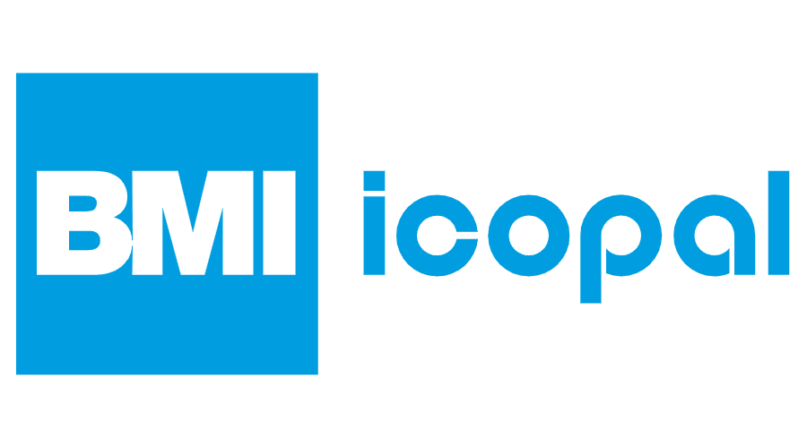 bmi icopal logotyp med vit bakgrund och blå text