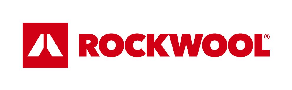Rockwool logotyp med vit bakgrund och röd text