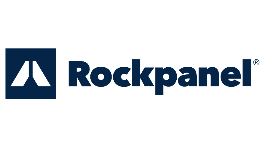 Rockpanel logotyp med vit balgrund och blå text